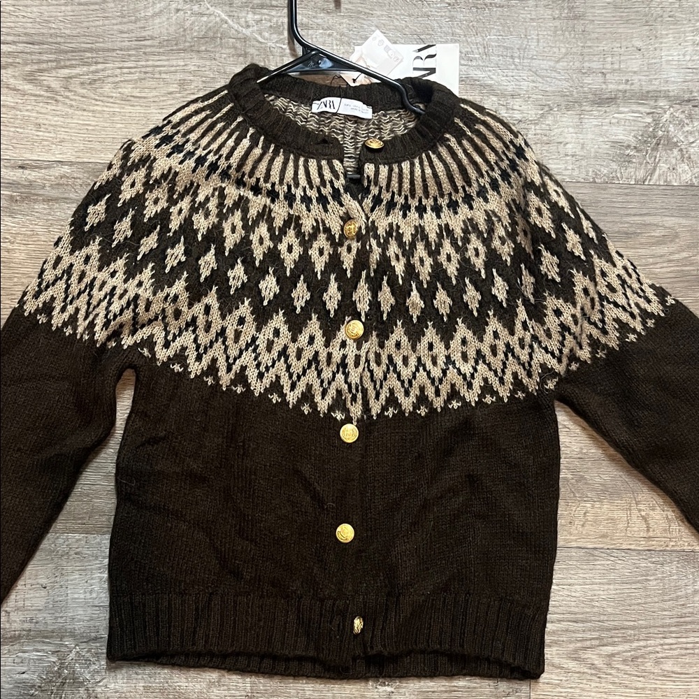Zara Black and Cream Patterned Cardigan